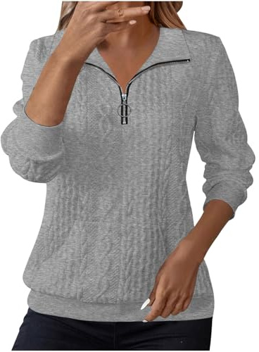 Sweatshirts Jumpers for Women UK Jumpers Lapel Half Zip Pullover Knit Cable Ladies Sweatshirt Long Sleeve Tops Fall Winter Sweaters Warm Tunics for Office Hoodies Outfit Clothing