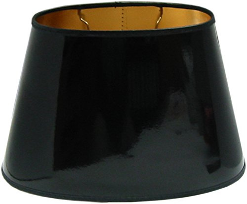 Tisch-Lampenschirm *oval*, schwarz Lack, Seidenglanz, innen gold seidenglänzend, Du=35 /Do=23/H=23cm Befestigung unten E27 (optional lieferbar Reduzierring auf E14) Produkt-ID: TILO35BLKG