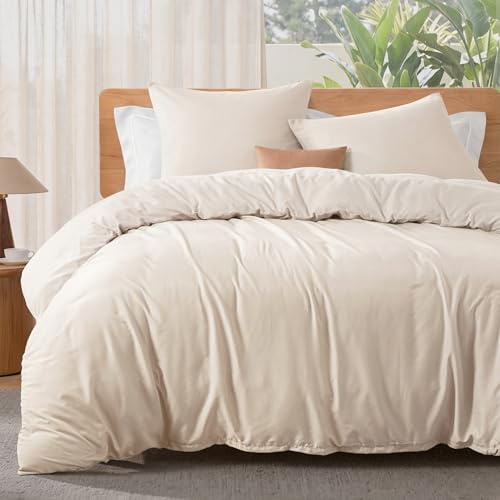 Exclusivo Mezcla Bettwäsche 240x260 cm Bettwäsche-Set 3 Teilig, 1 Bettbezug mit Reißverschluss und 2 Kissenbezüge 80x80 cm, Bedding Set Beige