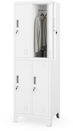 Jan Nowak Umkleideschrank Spindschrank Metall, 4 Fächer, abschließbar | Schließfachschrank Personalspind für 4 Nutzer, Kleiderstangen, Lüftung, Namensschildhalter, Stahl, 172x56x45 cm