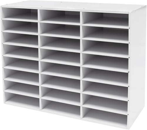 24 Fäch Literatur-Organizer Dokumentenablage bis 60kg mit einstellbaren Regalen,73.7x30.2x59.6cm Schreibtisch-Aktensortierer Briefablage Dokumentenlager,PVC-Aufbewahrung für A4-Akten Bücher(Weiß)