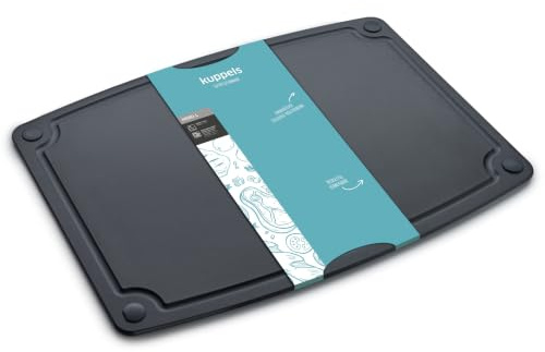 Kuppels NERO Schneidebrett Holzfaser, 44×32,5 cm, mit Saftrille, schwarz | Silikonfüße sorgen für Stabilität – wendbares Küchenbrett, messerschonend, spülmaschinenfest und BPA-frei