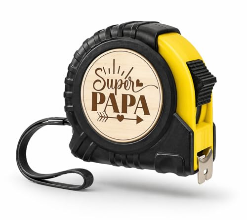 Super PAPA - Maßband 3m mit Lasergravur - Geschenk für Papa - praktisches Vatertagsgeschenk für Vater - hochwertiges Eisenmaßband mit Gürtelclip und Handschlaufe - Geschenkidee für Daddy's