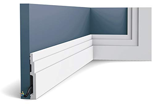 Orac Battiscopa SX180 200 cm x 12 cm x 1,6 cm Polistirene estruso (HDPS) angolata con canali passacavi primerizzato