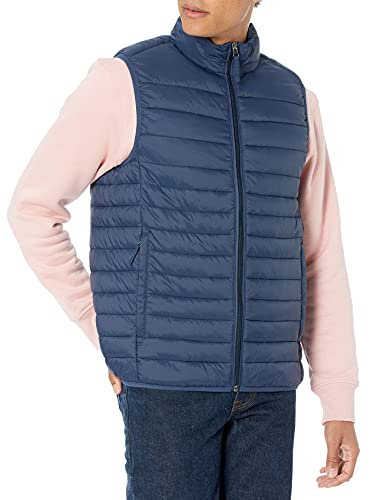 Amazon Essentials Piumino Smanicato Ripiegabile Impermeabile Leggero Uomo, Blu Marino, L