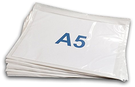 Lot de 50 - Pochette A5 porte-documents adhésives transparente - Pochette d’Expédition autocollante pour petit colis 255 x 165 mm (A4 plié en 2) Pochette collante pour insertion des documents