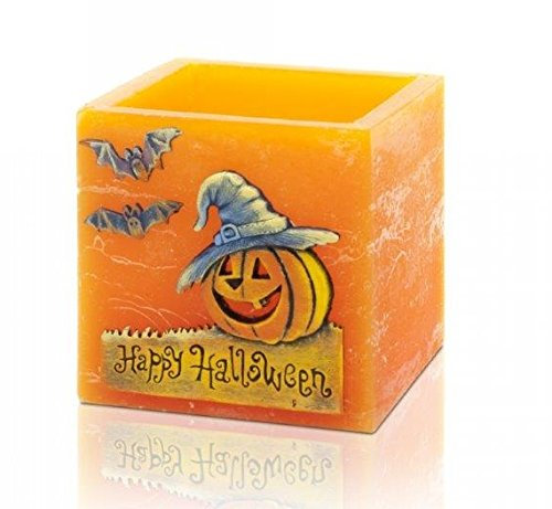 DAS Produkt Halloween Lampion mit Teelichteinsatz und 1 Teelicht Orange Quader 110mm x105 mm