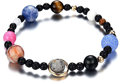 JESMING DIY Webart Armband Galaxie Sonnensystem Acht Planeten auf Natursteinperlen, 10 mm, Stein, Unbekannt