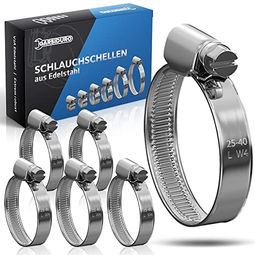 GARSIDURO® 10 fascette stringitubo in acciaio inox 25-40 mm - Morsetti per tubature grezze professionali in alta qualità, DIN3017, per tubi da giardino, laghetti, irrigatori | 25-40mm | 10 pezzi