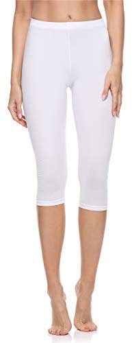 Merry Style Damen Leggings 3/4 aus Baumwolle mit Stretch – Leichte Capri Leggings Damen aus atmungsaktiver, elastischer Baumwolle, ideal für Yoga Sport Freizeit Reisen MS10-199 (Weiß, M)