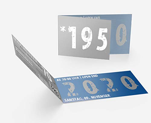 Runder Geburtstag Einladungskarten 70 Jahre Geburtstagseinladungen - Zeitsprung Einladung für runden Geburtstag 70er Feier Blau-Grau (30)