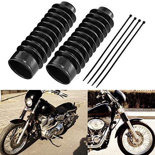 KATUR 235 MM Motorrad Schwarz gabelstiefel Schutz Staubschutz Motorrad Universal Gummi Vordergabel Schmutzabdeckung Fahrer Vordergabel Stoßdämpfer Set (2er Pack)