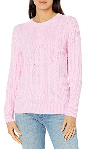 Amazon Essentials Maglione da Donna a Girocollo a Maniche Lunghe a trecce (Disponibile in Taglie Forti), Rosa Chiaro, M