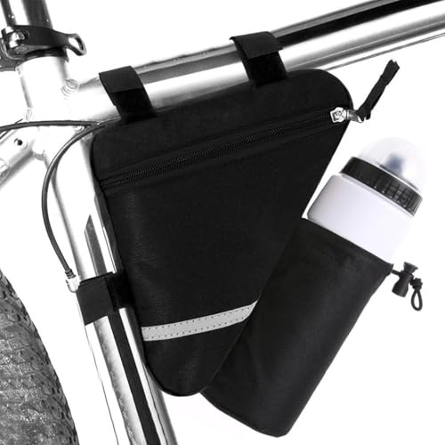 MOOCY Bike Bag, Sport Bicycle Storage Bag with Water Bottle Holder, Triangle Saddle Frame Pouch for Cycling (Black, 1.2L)