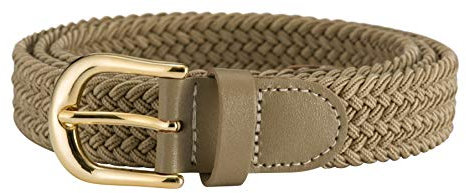 Streeze Cintura Donna Elasticizzata Intrecciata in Tessuto. 5 Taglie. Cintura Donna Intrecciata 25mm con Fibbia Dorata (Beige, S)
