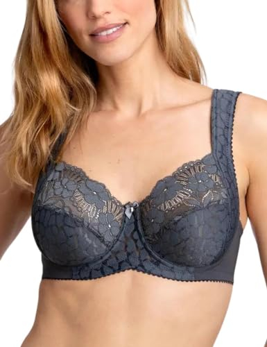 Miss Mary of Sweden Jacquard & Lace Womens Underwired Bra with Side Support 40E Dark Grey