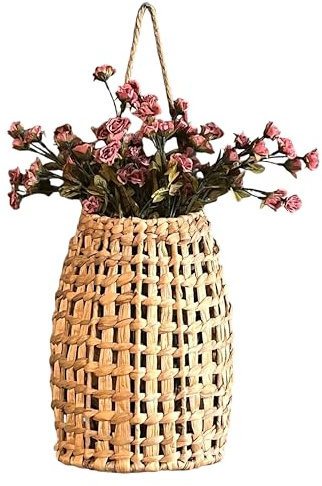 Woven Water Hyacinth Hanging Basket Door Hanging Basket Wall for Home Garden Farmhouse (Water Hyacinth)