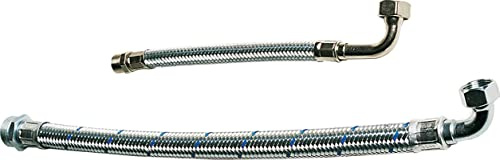 FORAS Panzerschlauch DN18 PN10 850 mm 1 (25 mm) mit 90 Grad Bogen, 110 Grad Celsius, Metallschlauch, Druckschlauch