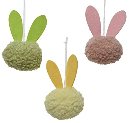 Pompon - Osterhase zum Aufhängen 12cm x 1 Stück sortiert Plüsch Hängedeko Osterdeko Frühlingdeko
