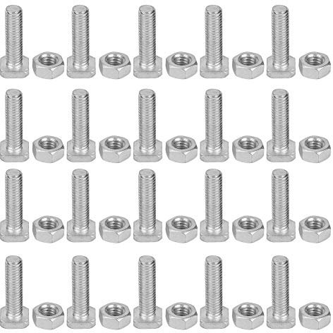 Nimomo 20 Set Hex Bolts and Nuts, Aluminium M6x22 Bolts Greenhouse Nuts Sturdy Nuts & Bolts Set Tool Accessory for Greenhouse 22mm M6x22