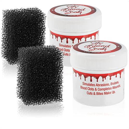 com-four® 2X Kunstblut mit Schwamm - Schmink-Farbe für Spezialeffekte - Blutgel für Halloween, Karneval oder Mottoparty - Wundschorf dunkelrot - Fake-Blut