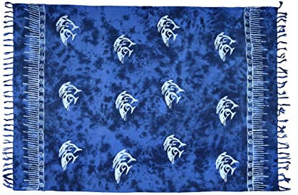 SAIVONA Pareo Sarong Strandtuch Damen - Wickelrock Strand - Handtuch Blickdicht als Wickeltuch oder Handtuchkleid und Wickelkleid Damen - Handarbeit aus Fair Trade Herstellung Batik Blau Delfin