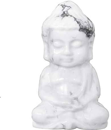 Lovionus89 Kristallstein-Baby-Buddha-Kristallfigur, 5,1 cm, handgeschnitzte Statue, Taschenstein, Heimdekoration, Weißer Howlith Türkis