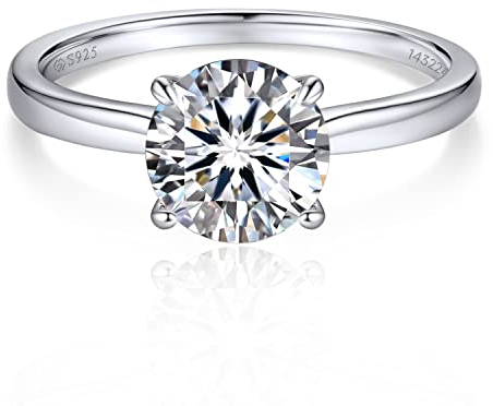 MomentWish Verlobungsring Damen, 2 Karat Solitär 925 Sterling Silber Moissainte Ringe D Farbe VVS1 Muttertagsgeschenk mit Geschenkbox Gra Zertifikat-Größe55