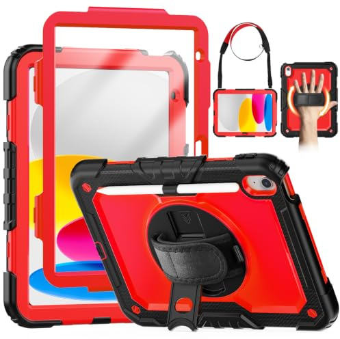 SEYMCY Funda para iPad de 10ª generación de 10.9 pulgadas 2022, funda resistente para iPad de 10ª generación A2696/A2757/A2777, rojo