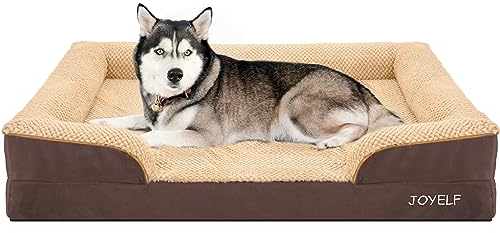 JOYELF Orthopädisches Hundebett für extra große Hunde, Schaumstoff-Sofa-Couch-Bett, wasserdichtes Haustierbett mit abnehmbarem, waschbarem Bezug und rutschfestem Boden für Hunde - Kaffee