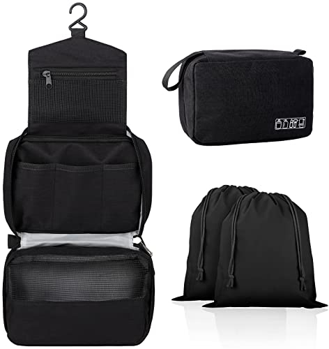 Sciphylia Trousse de Toilette Femme Homme Sac de Voyage Accessoires Portable Multifonction Trousses à Maquillage Femme Pliable Organisateur Maquillage à Suspendre Étanche, Noir