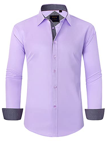 siliteelon Mens Dress Shirts Knitterfrei Lavendel Regular Fit Stretch Cotton Button Down Hemd,2XL