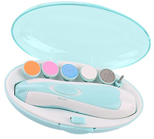 Baby-Nageltrimmer 6 Schleifköpfe, Elektrisches Nagelpolier-Pflegeset für Neugeborene, Kleinkinder (Blau)