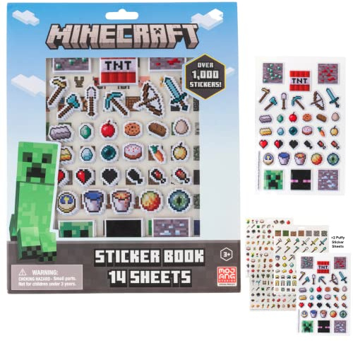 Minecraft Aufkleber für Kinder, 14 Blatt Minecraft Aufkleber Buch Set inkl. Puffy Aufkleber, 1200+ Aufkleber
