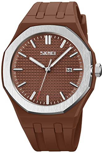 SKMEI Armbanduhr, für Herren, Silikon, leicht ablesbar, wasserdicht, Sport, Freizeit, modisch, analog, Quarz, leuchtend, Geschenk für Väter, Schwarz, G9299brown, modisch