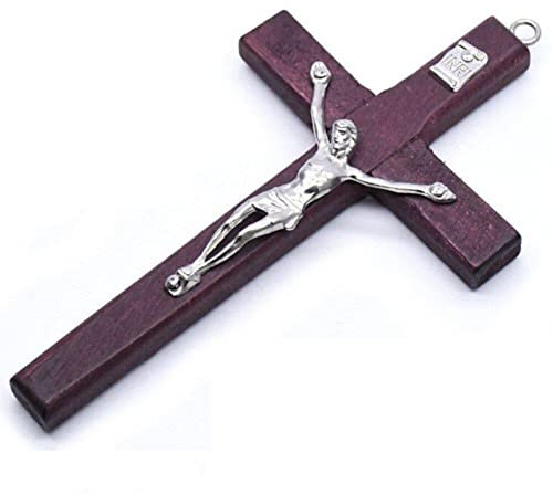Vepoty Wandkreuz aus Holz, antikes Design, zum Aufhängen, Kruzifix, handgefertigtes Kreuz mit Loch für die Wanddekoration der Kirche zu Hause