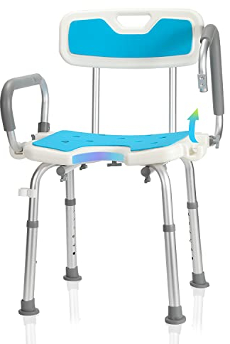 Herrselsam Siège de douche confortable réglable en hauteur, chaise de douche avec dossier et accoudoirs amovibles, antidérapant, siège de douche pour personnes âgées, montage sans outils