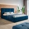 MOTIVENA Luna Bett 160x200, Polsterbett 160x200, mit Bettkasten, mit Stauraum, mit Lattenrost, mit Kopfteil, ohne Matratze, Samt, Blau (Dunkelblau)