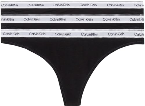 Calvin Klein Perizomi Donna Confezione da 3 Modern Logo Tanga, Nero (Black/Black/Black), L
