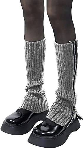 QKEPCY Scaldamuscoli de Donna Zip Laterale Calze al Ginocchio Warmer Gamba Inverno Legwarmer Scaldamuscoli Lungo Stivale Manicotti con Risvolto Lavorato a Maglia all'Uncinetto per Donne (Grigio #1)