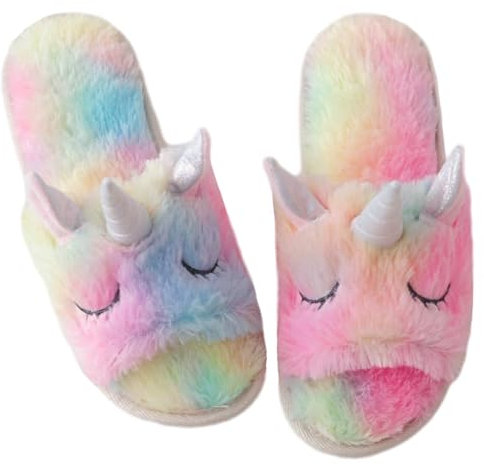 dressfan Einhorn Hausschuhe,Plüsch Tier Karikatur Niedlich rutschfeste,Leise Dicke und Weiche Sohle warme Winterpantoffeln für Frauen Mädchen,Mehrfarben,38-39