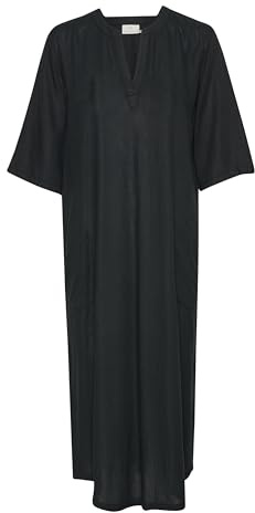 KAFFE Damen Kleid Kamilia Damen Kleid Freizeit Lose T-Shirt Sommerkleid Lang Einfarbig V-Ausschnitt Kurzarm Freizeitkleider Ellenbogenlänge