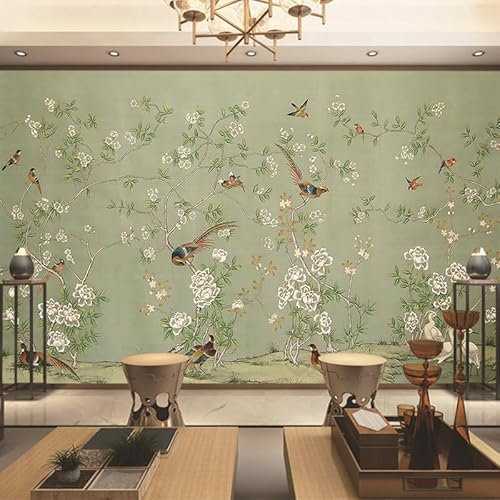 Papier Peint Élégant Oiseau Vert Papier Peint Panoramique Papier Peint Intissé pour Salon Chambre Couloir Tapisserie Murales Papier Peint 3d Papier Peint Décoratif Murale 336x238cm