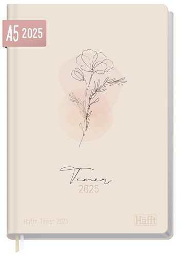 Häfft-Timer 2025 A5 Dainty Flower JANUAR - DEZEMBER 2025, Hardcover Kalender, Buchkalender, Terminplaner für junge Erwachsene - nachhaltig & klimafreundlich