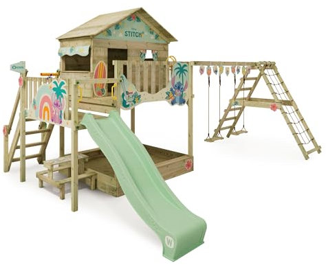 Disney's Stitch Saga Spielturm von Wickey - Klettergerüst, Kletterturm, Gartenspielgerät für Kinder - Outdoor Garten Spielplatz aus Holz mit Sandkasten