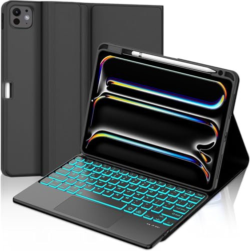 IVEOPPE Backlight Bluetooth Keyboard for iPad, Mac, Tablet, Lightweight Slim Keyboard for iPad Pro 11-inch M4 2024, Samsung/Xiaomi/Honor/Lenovo Tablet Keypad with Touchpad, UK Layout– Black
