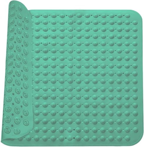 Alfombra de Ducha Alfombra de Bañera Antideslizante 48 x 48 cm Alfombra de Ducha Cuadrada Antideslizante Perchas y Orificios de Drenaje Gris-Verde