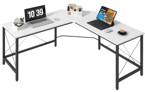 HOMCOM Escritorio en Forma de L Escritorio Esquinero 150x150x76 cm Blanco | Moderno, Marco de Acero, Carga 70 kg, para Oficina Hogar Estudio