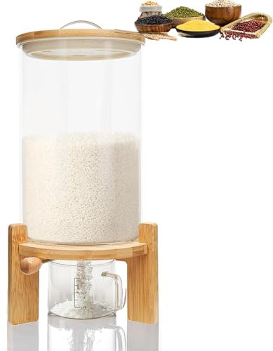 BOVDC Reisspender, Müslispender Glas Küche, 5/7.5L, Lebensmittelspender mit 500ml Messbecher, Cerealien Vorratsdosen mit Deckel Luftdicht für Platzsparende (7.5L)