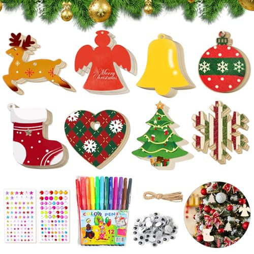 80 Pcs Addobbi Albero di Natale Legno, Addobbi Albero di Natale Particolari, Addobbi Albero di Natale Legno, Lavoretti Natale Bambini, Ciondoli Natalizi Realizzare Decorazioni per L'Albero di Natale